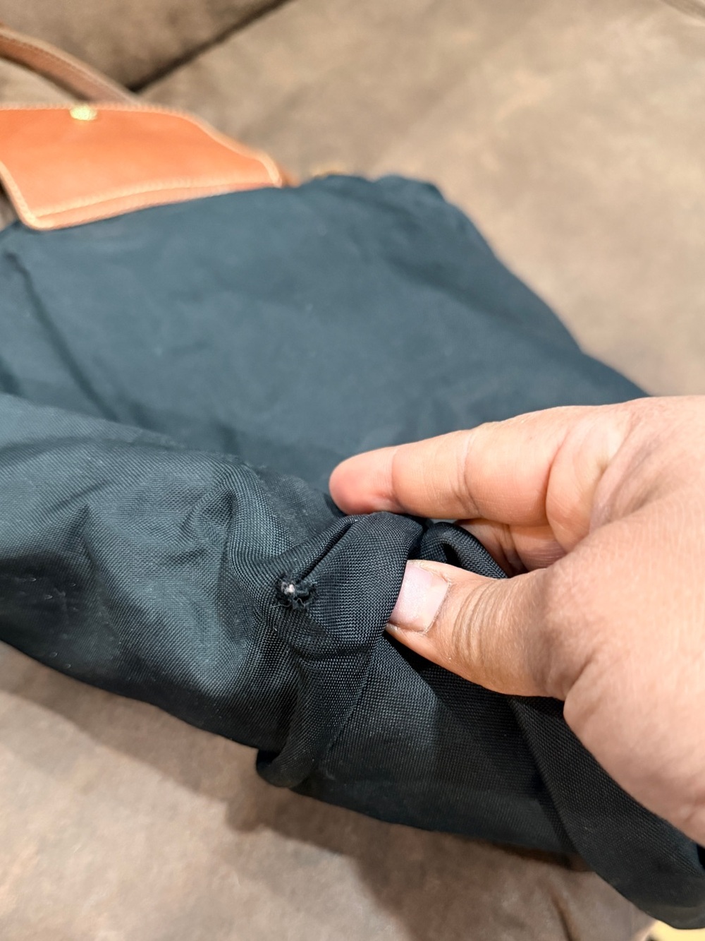 Longchamp Le Pliage Black Tote with Brown Trim - Picture 12 of 15